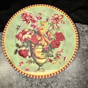 Floral Decorative Plate with Red and Green Accents